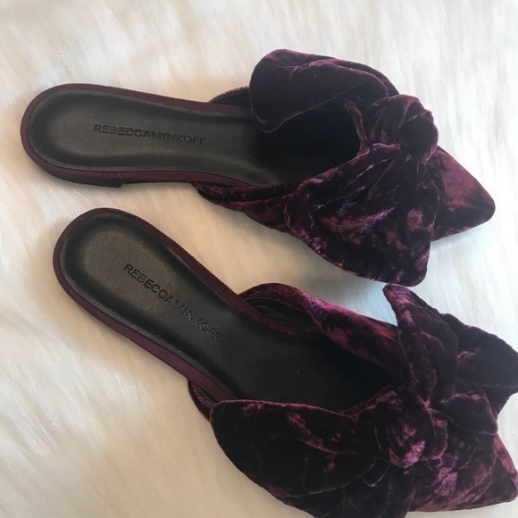 Rebecca Minkoff Alexis Velvet Bow Mules Slides - Picture 2 of 5